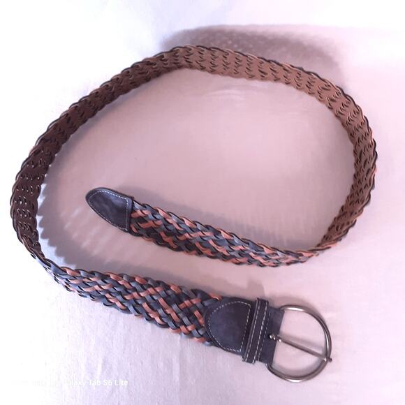 Womens Chunky Fashion Belt XL Waist Blue Brown Braided Faux Leather - Picture 5 of 10